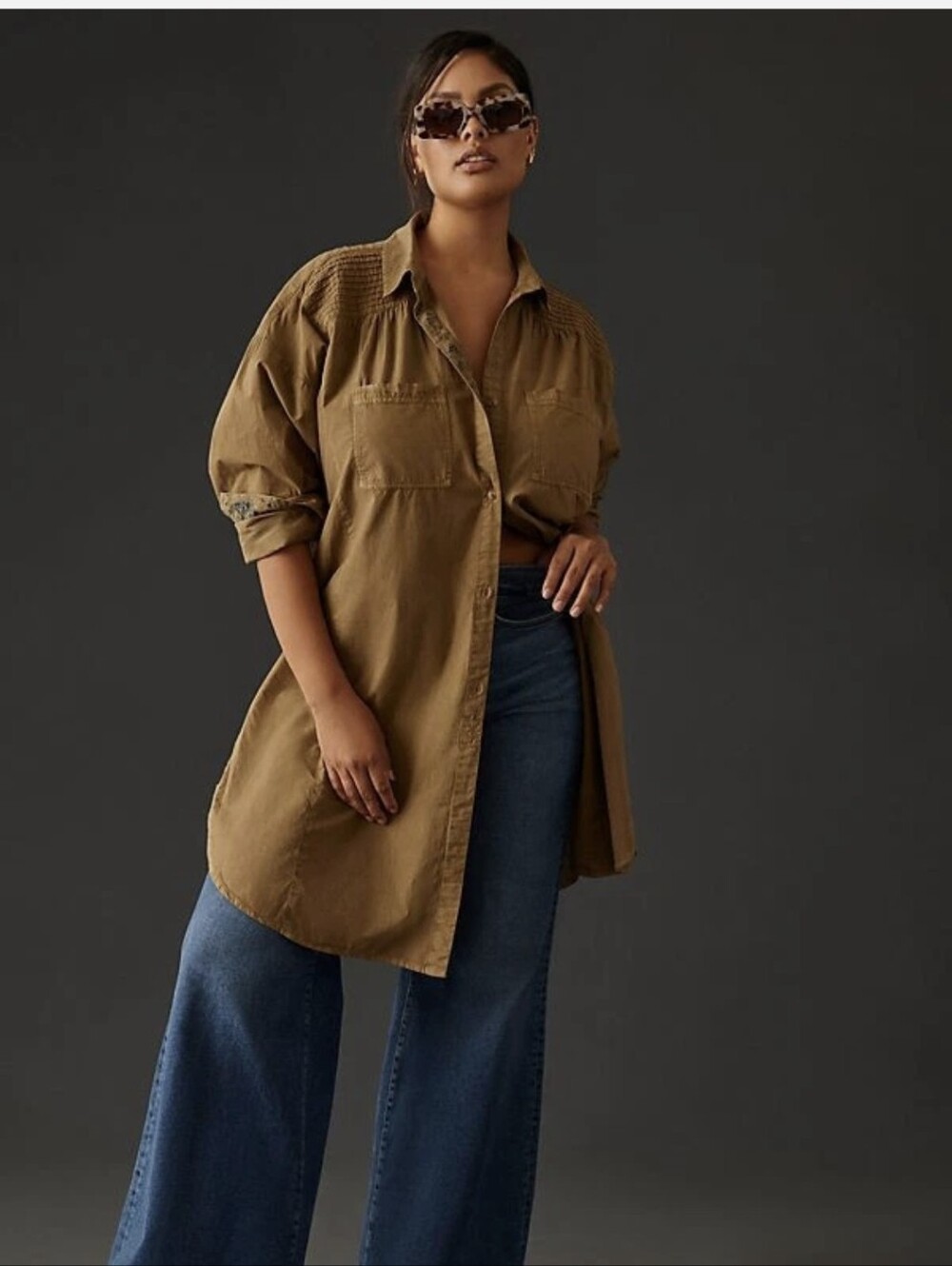 Pilcro Anthropologie Oversized Shirt Jacket in Olive Green Sz.XS
